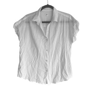 GAP White Cotton Cap Sleeve Button Down Shirt M